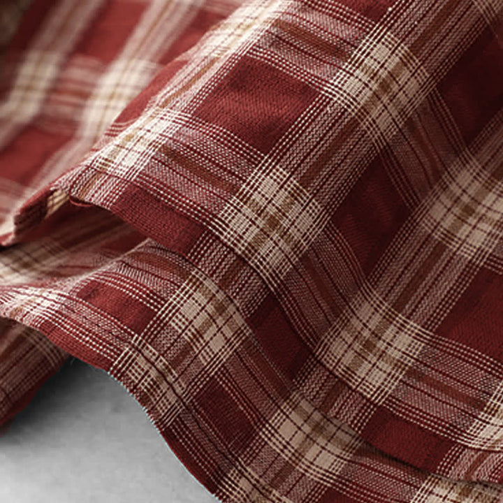 Buddha Stones Vestido de mujer de manga larga con botones, estampado a cuadros rojo y estilo vintage, con bolsillos. - image 11