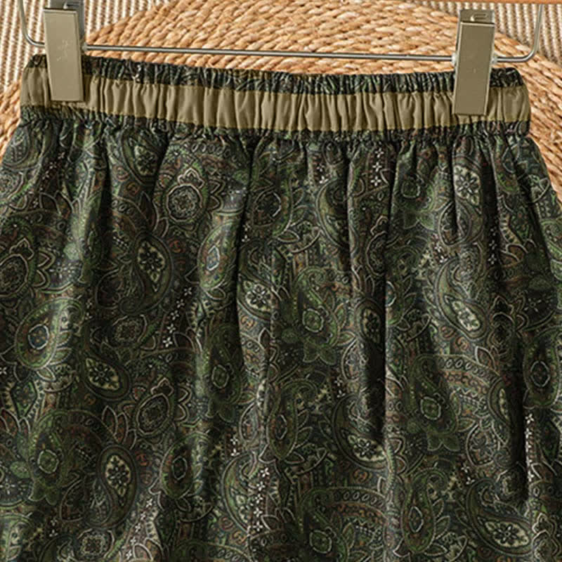 Buddha Stones Pantalones largos de mujer estilo boho con cordón ajustable, color verde y estampado abstracto, ideales para primavera y verano. Pierna ancha y bolsillo. - image 4