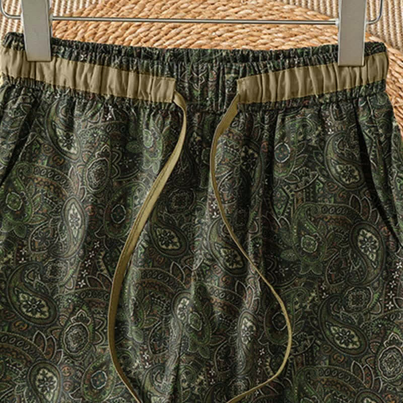 Buddha Stones Pantalones largos de mujer estilo boho con cordón ajustable, color verde y estampado abstracto, ideales para primavera y verano. Pierna ancha y bolsillo. - image 3