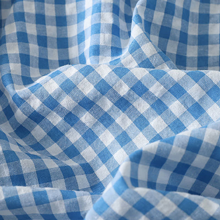 Buddha Stones Vestido de manga larga para mujer, estilo casual de primavera, a cuadros azul claro, cuello redondo, con bolsillo. - image 12