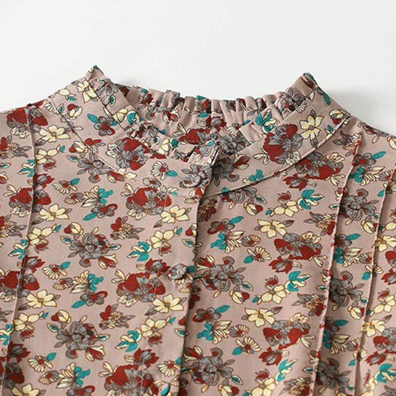 Buddha Stones Vestido de manga larga para mujer, elegante, vintage, con botones y estampado floral, ideal para primavera y verano. - image 2