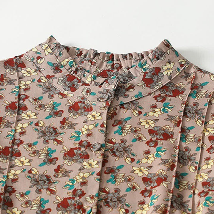 Buddha Stones Vestido de manga larga para mujer, elegante, vintage, con botones y estampado floral, ideal para primavera y verano. - image 2