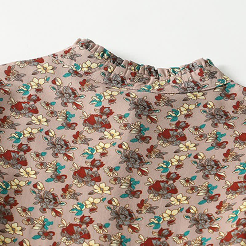 Buddha Stones Vestido de manga larga para mujer, elegante, vintage, con botones y estampado floral, ideal para primavera y verano. - image 3