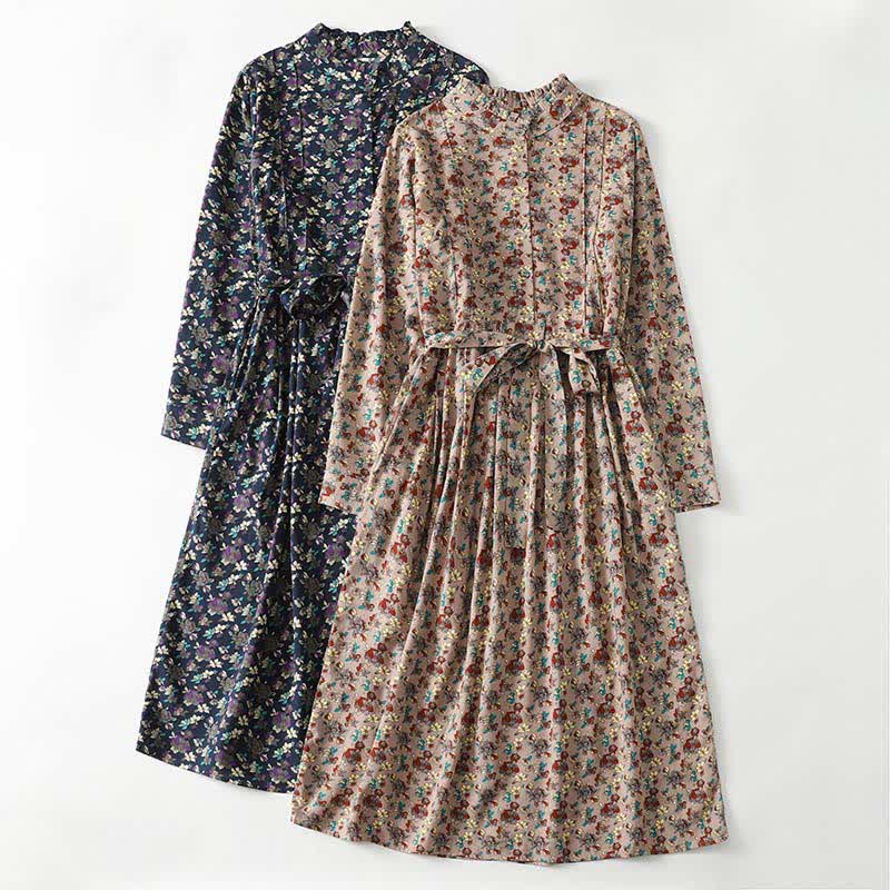 Buddha Stones Vestido de manga larga para mujer, elegante, vintage, con botones y estampado floral, ideal para primavera y verano. - image 14