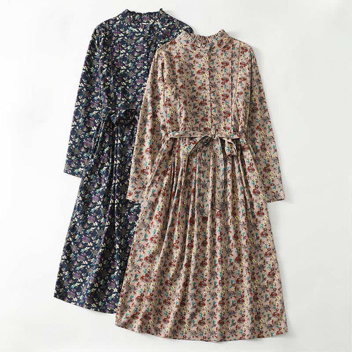 Buddha Stones Vestido de manga larga para mujer, elegante, vintage, con botones y estampado floral, ideal para primavera y verano. - image 14