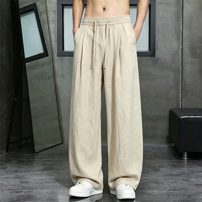 Buddha Stones Pantalones largos casuales de primavera/verano con cordón ajustable, color liso, para hombre, pierna recta, con bolsillo. - Trigo - US/UK/AU46, EU56 (5XL) - image 0