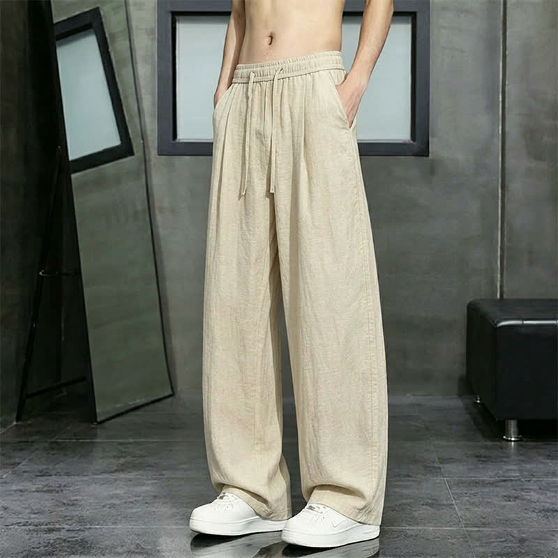 Buddha Stones Pantalones largos casuales de primavera/verano con cordón ajustable, color liso, para hombre, pierna recta, con bolsillo. - image 1
