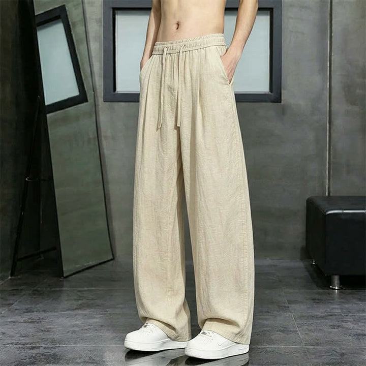 Buddha Stones Pantalones largos casuales de primavera/verano con cordón ajustable, color liso, para hombre, pierna recta, con bolsillo. - image 1
