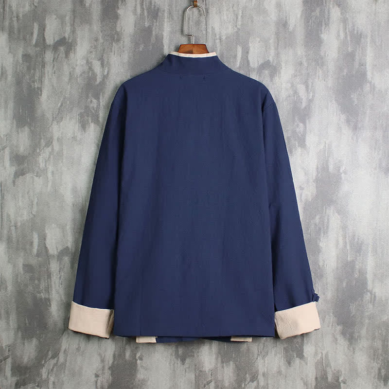 Buddha Stones Kimono de hombre liso, estilo Tang, con cordón ajustable y ribete de contraste, ideal para primavera y otoño. - image 11