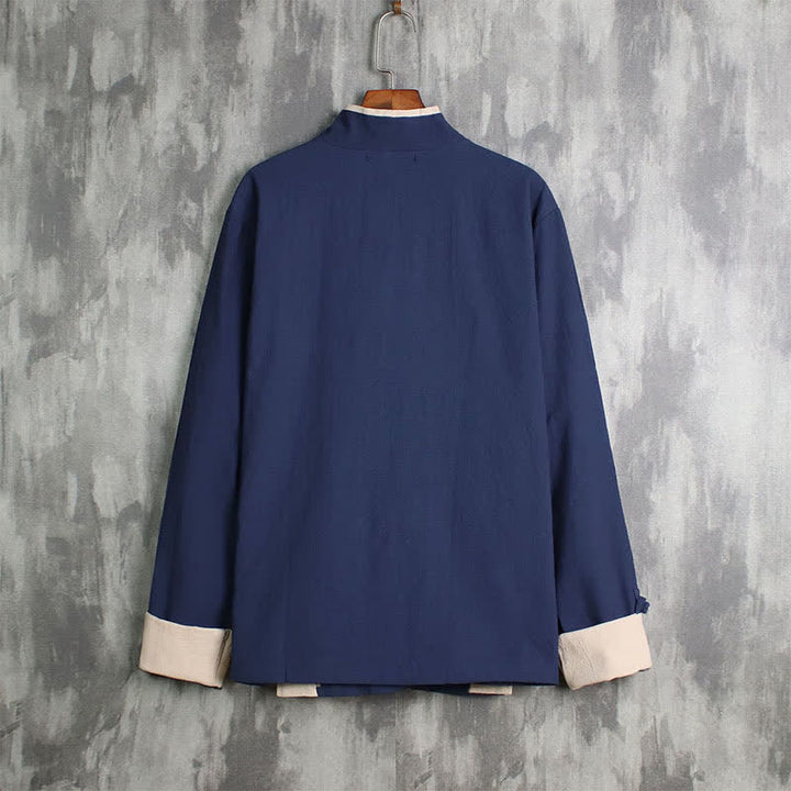 Buddha Stones Kimono de hombre liso, estilo Tang, con cordón ajustable y ribete de contraste, ideal para primavera y otoño. - image 11