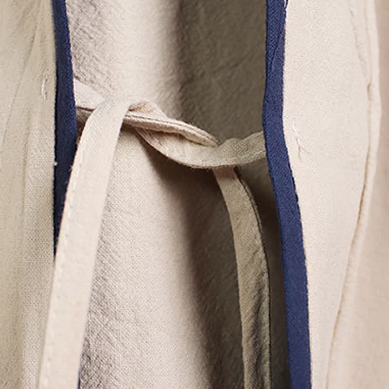 Buddha Stones Kimono de hombre liso, estilo Tang, con cordón ajustable y ribete de contraste, ideal para primavera y otoño. - image 4