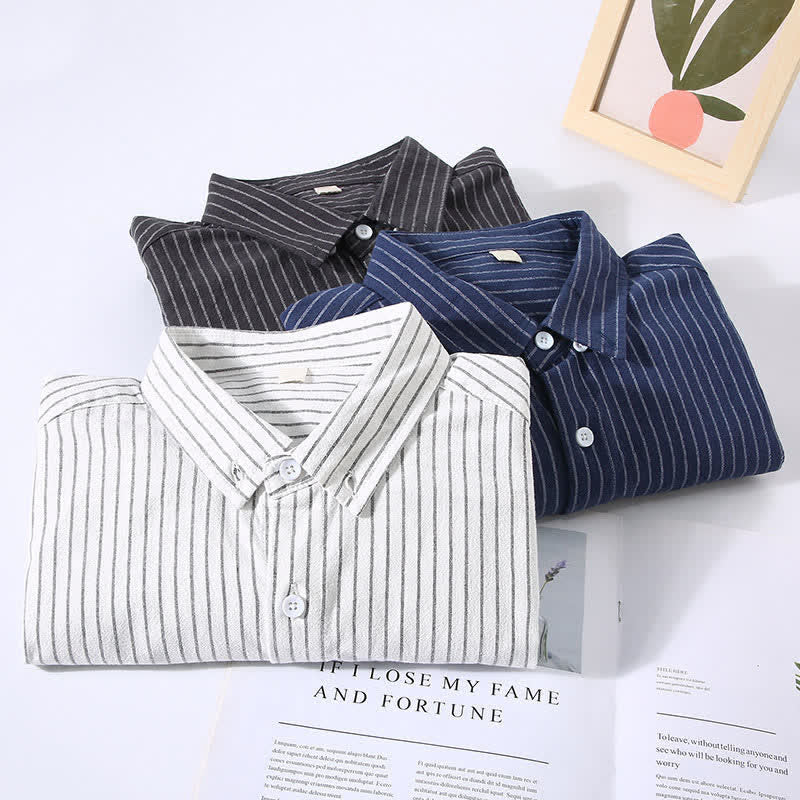 Buddha Stones Camisa de manga larga para hombre, estilo casual minimalista, con botones, rayas verticales y bolsillo de parche, ideal para primavera y otoño. - image 14