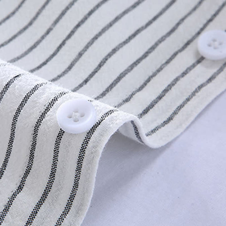 Buddha Stones Camisa de manga larga para hombre, estilo casual minimalista, con botones, rayas verticales y bolsillo de parche, ideal para primavera y otoño. - image 4