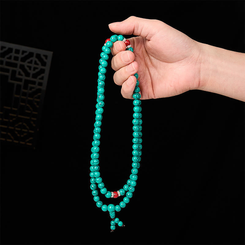 Buddha Stones Mala de protección de 108 cuentas con múltiples vueltas, inspirada en la turquesa - image 3