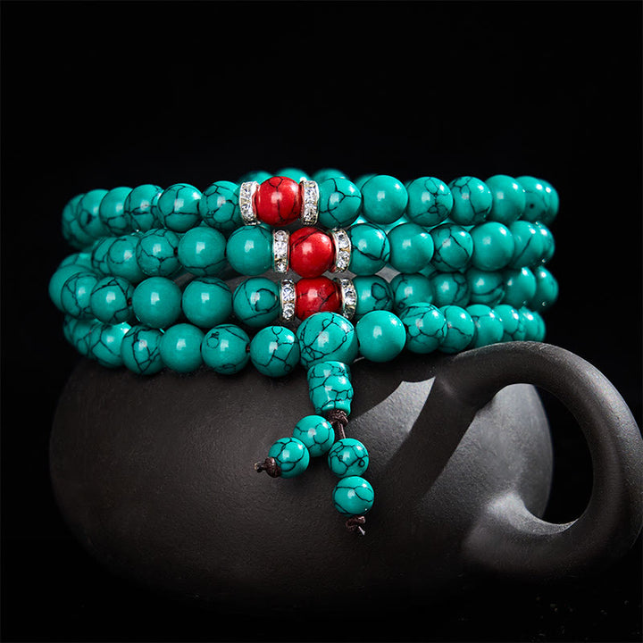Buddha Stones Mala de protección de 108 cuentas con múltiples vueltas, inspirada en la turquesa - image 2