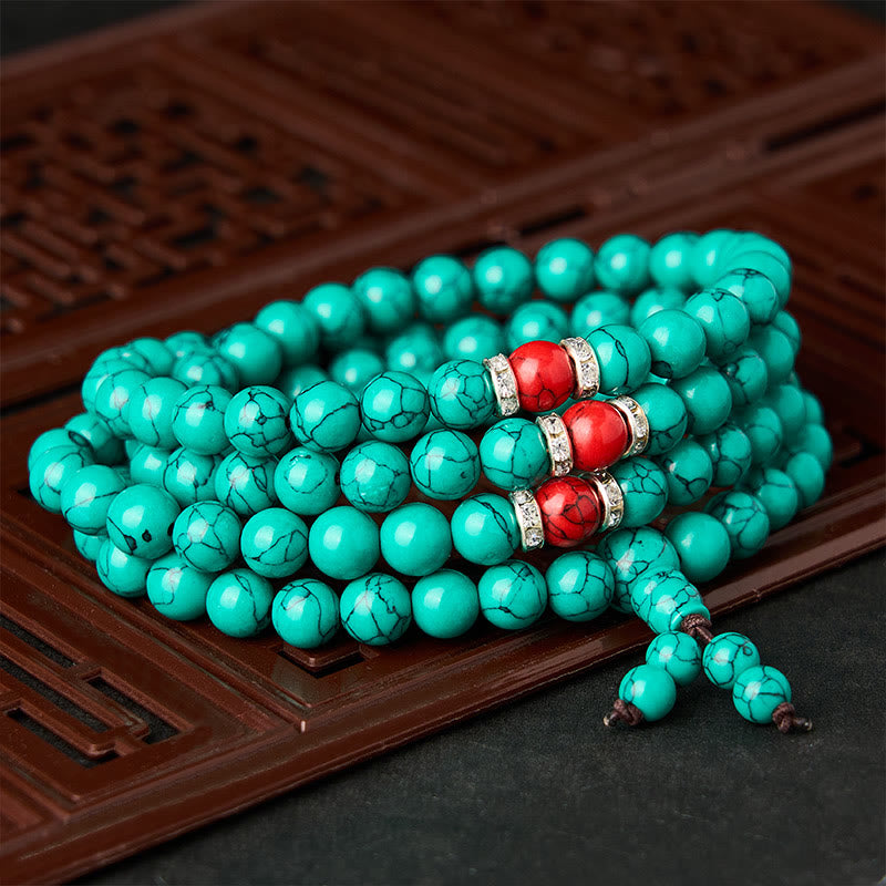 Buddha Stones Mala de protección de 108 cuentas con múltiples vueltas, inspirada en la turquesa - 10 mm - image 0