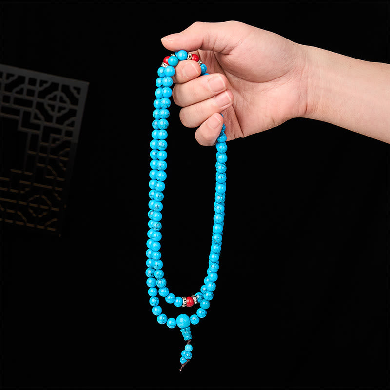 Buddha Stones Mala tibetano redondo de turquesa con 108 cuentas para protección - image 4