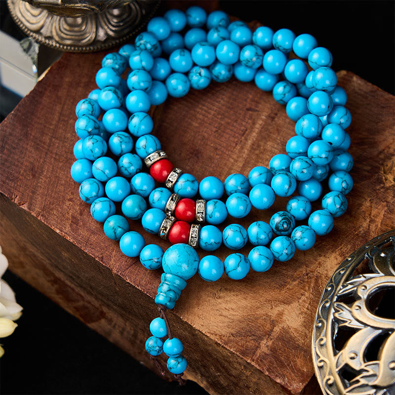 Buddha Stones Mala tibetano redondo de turquesa con 108 cuentas para protección - image 1