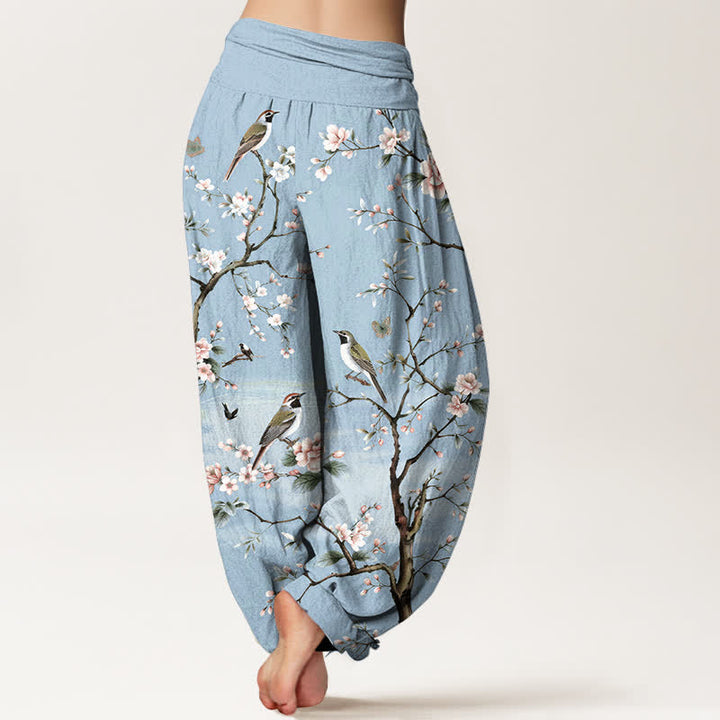 Buddha Stones Pantalones harem de mujer con cintura elástica y estampado de flores de cerezo en algodón. - image 7
