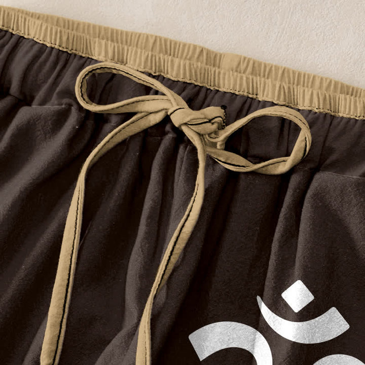 Buddha Stones Pantalones de mujer de algodón puro con estampado Zen Lotus Om, cintura elástica y bolsillos. - image 1