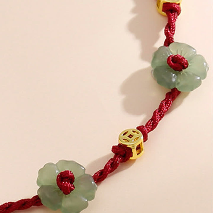 Buddha Stones Tobillera de protección con dije floral y cordón rojo tejido a mano - image 8