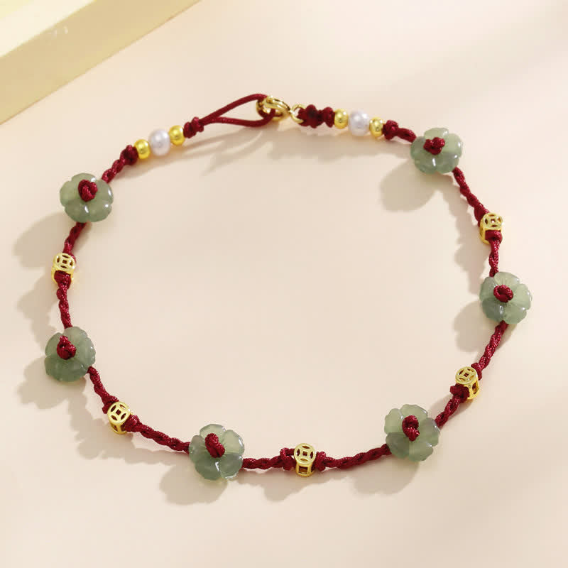 Buddha Stones Tobillera de protección con dije floral y cordón rojo tejido a mano - image 1