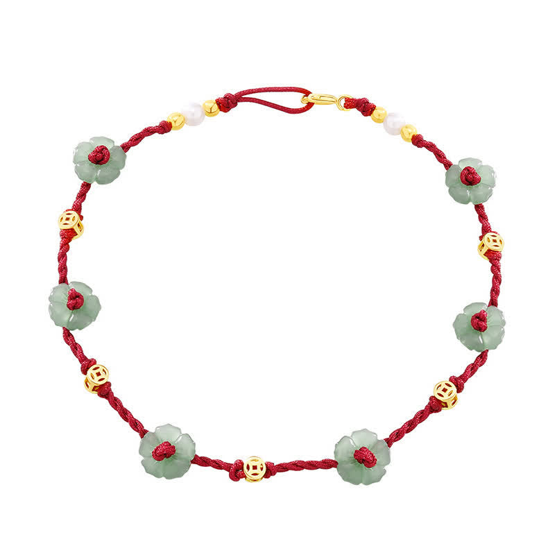 Buddha Stones Tobillera de protección con dije floral y cordón rojo tejido a mano - image 12