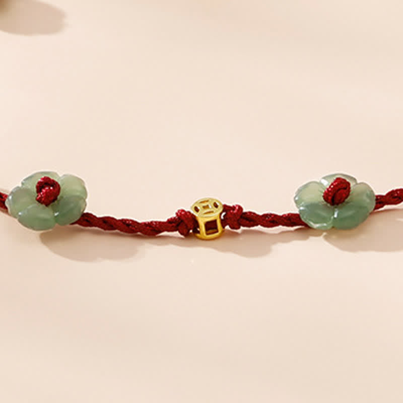 Buddha Stones Tobillera de protección con dije floral y cordón rojo tejido a mano - image 10