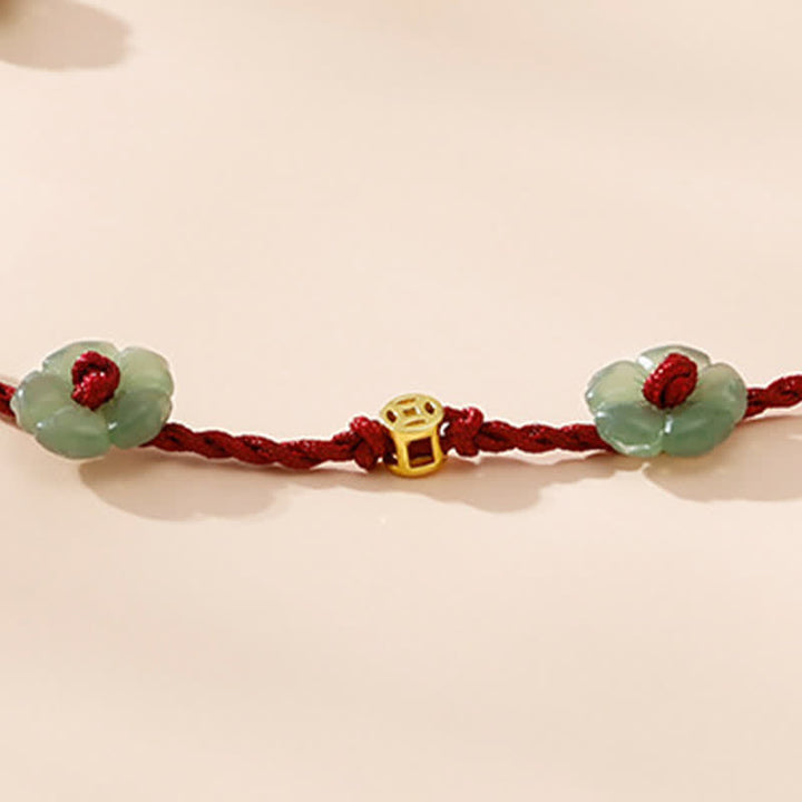 Buddha Stones Tobillera de protección con dije floral y cordón rojo tejido a mano - image 10