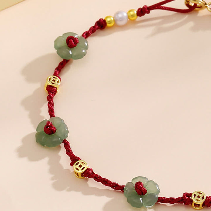 Buddha Stones Tobillera de protección con dije floral y cordón rojo tejido a mano - image 9