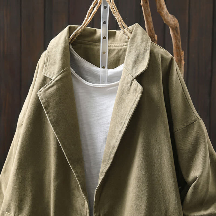 Chaqueta de mujer de manga larga, media, con bolsillos, botones, cuello de solapa y estampado de Buddha Stones para primavera y otoño. - image 25