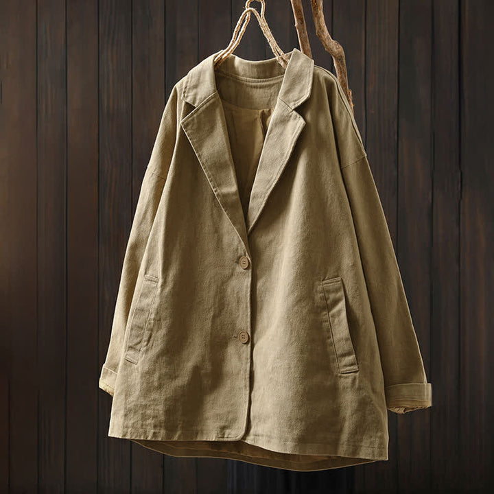 Chaqueta de mujer de manga larga, media, con bolsillos, botones, cuello de solapa y estampado de Buddha Stones para primavera y otoño. - image 1