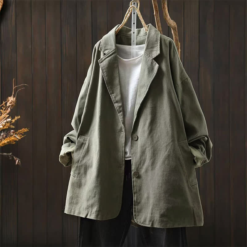Chaqueta de mujer de manga larga, media, con bolsillos, botones, cuello de solapa y estampado de Buddha Stones para primavera y otoño. - Verde mar oscuro - US4-8/10, UK/AU8-12/14, EU36-40/42 (F) - image 18