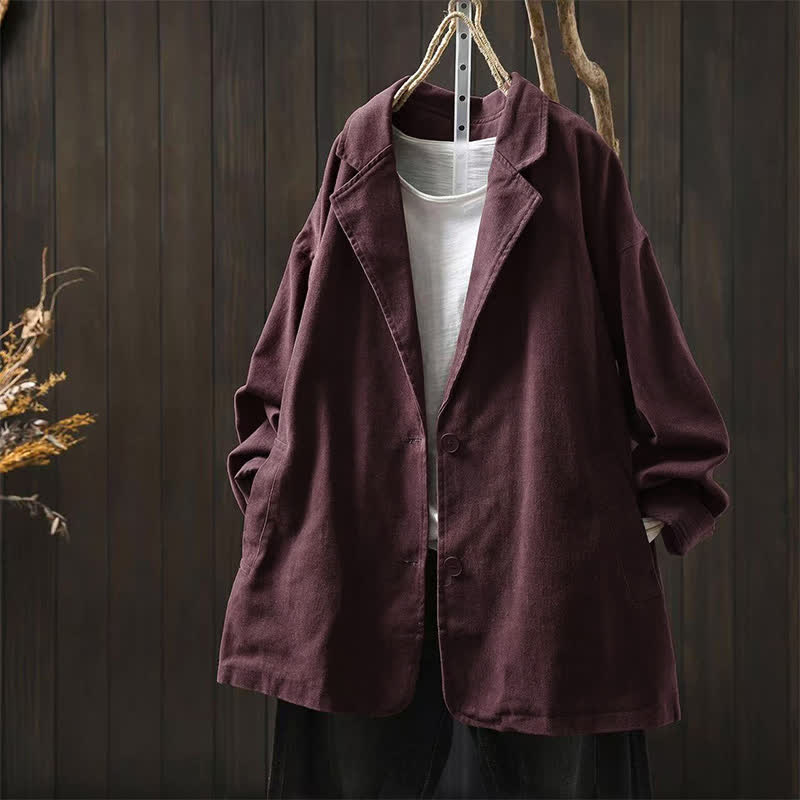 Chaqueta de mujer de manga larga, media, con bolsillos, botones, cuello de solapa y estampado de Buddha Stones para primavera y otoño. - Rojo violeta medio - US4-8/10, UK/AU8-12/14, EU36-40/42 (F) - image 16