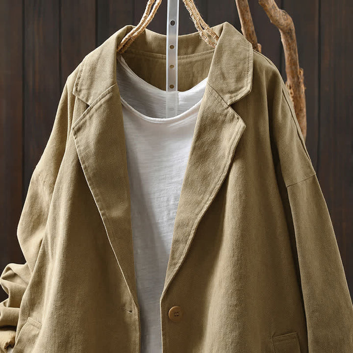 Chaqueta de mujer de manga larga, media, con bolsillos, botones, cuello de solapa y estampado de Buddha Stones para primavera y otoño. - image 3