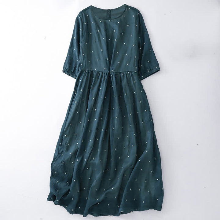 Vestido midi de poliéster con estampado de lunares, botones en la espalda y bolsillos, con diseño de Buddha Stones. - Verde azulado - US12, UK/AU16, EU44 (2XL) - image 3