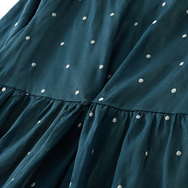 Vestido midi de poliéster con estampado de lunares, botones en la espalda y bolsillos, con diseño de Buddha Stones. - image 4