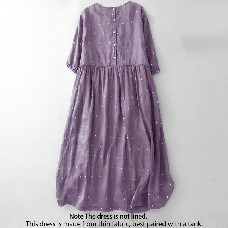 Vestido midi de poliéster con estampado de lunares, botones en la espalda y bolsillos, con diseño de Buddha Stones. - image 1