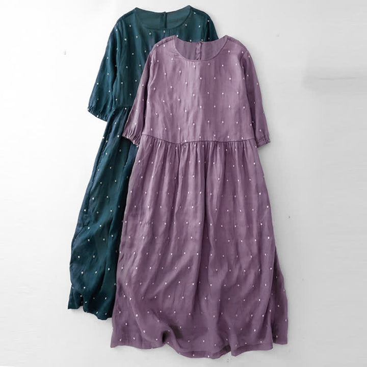 Vestido midi de poliéster con estampado de lunares, botones en la espalda y bolsillos, con diseño de Buddha Stones. - image 6