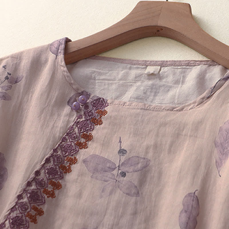 Camisa de lino y algodón para mujer, manga tres cuartos, con diseño bordado de Buddha Stones - image 3