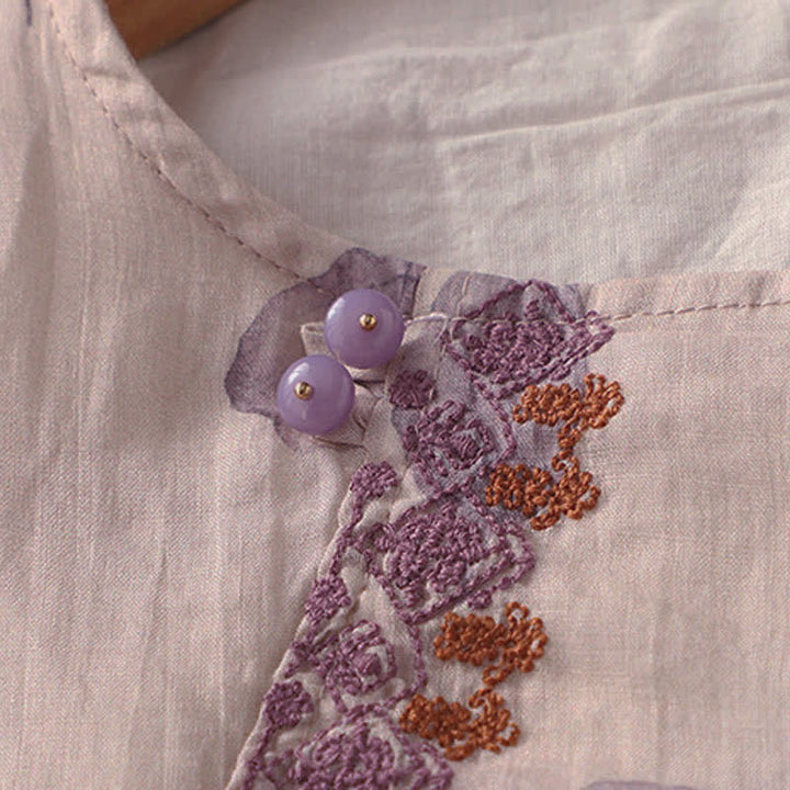 Camisa de lino y algodón para mujer, manga tres cuartos, con diseño bordado de Buddha Stones - image 6