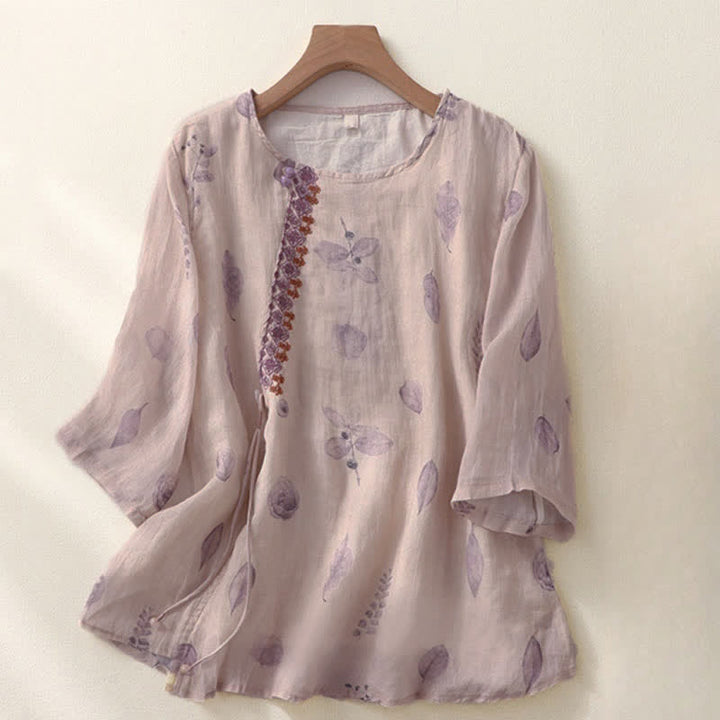 Camisa de lino y algodón para mujer, manga tres cuartos, con diseño bordado de Buddha Stones - Cardo - US12, UK/AU16, EU44 (2XL) - image 0