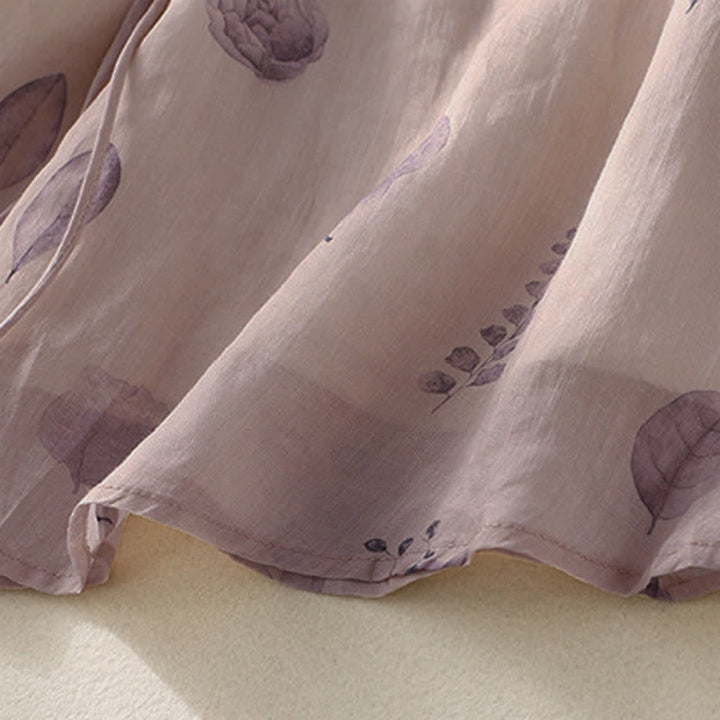 Camisa de lino y algodón para mujer, manga tres cuartos, con diseño bordado de Buddha Stones - image 10