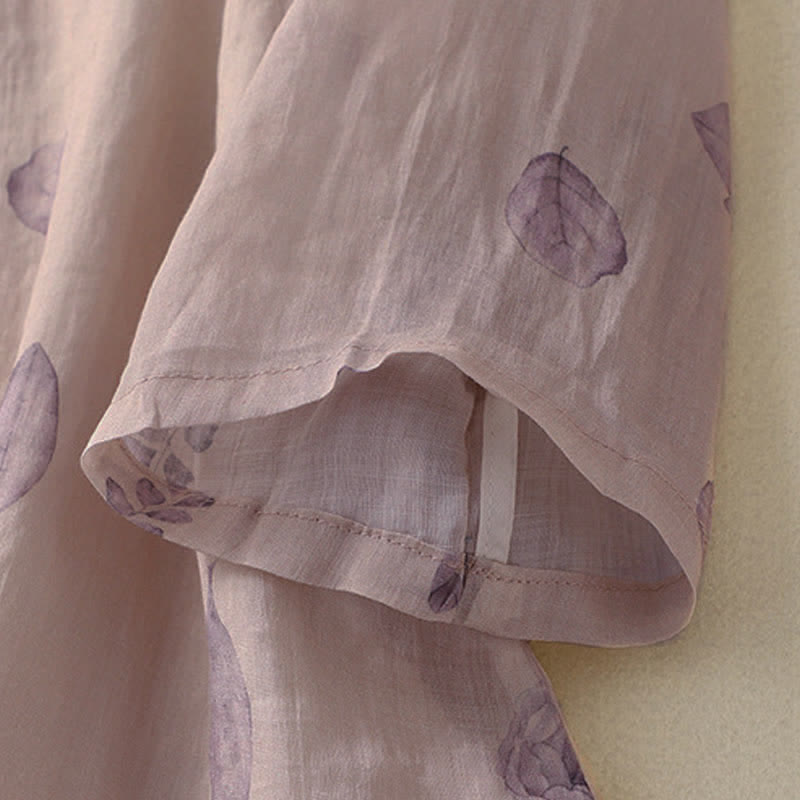 Camisa de lino y algodón para mujer, manga tres cuartos, con diseño bordado de Buddha Stones - image 8