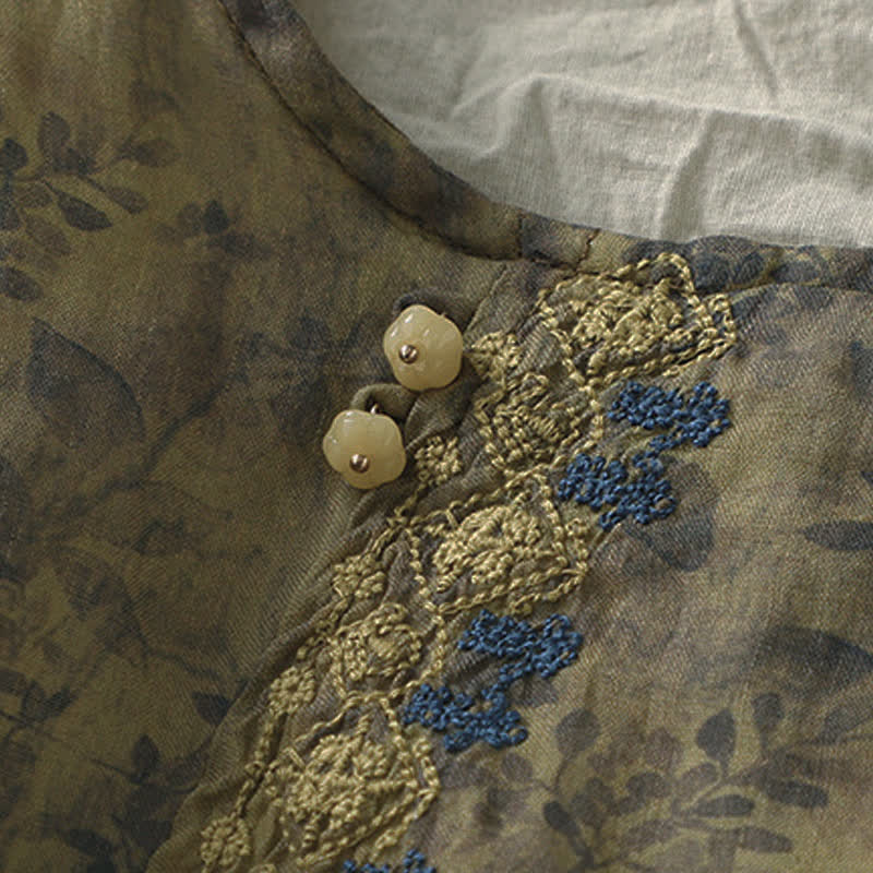 Camisa de lino y algodón para mujer, manga tres cuartos, con diseño bordado de Buddha Stones - image 16