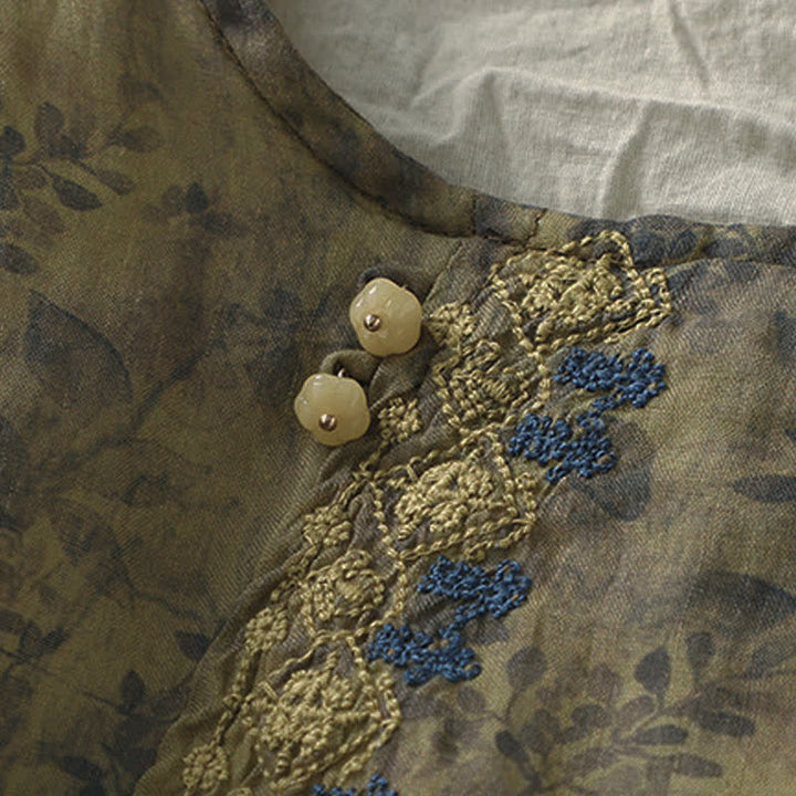Camisa de lino y algodón para mujer, manga tres cuartos, con diseño bordado de Buddha Stones - image 16