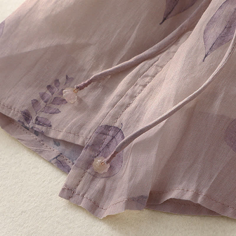 Camisa de lino y algodón para mujer, manga tres cuartos, con diseño bordado de Buddha Stones - image 9