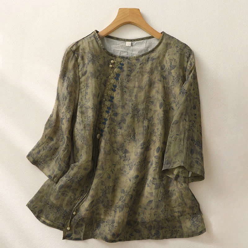 Camisa de manga tres cuartos para mujer con diseño de bordado de Buddha Stones - Verde oliva - US12, UK/AU16, EU44 (2XL) - image 14
