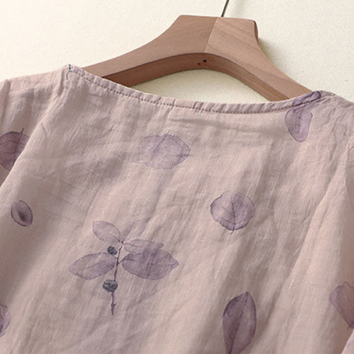 Camisa de lino y algodón para mujer, manga tres cuartos, con diseño bordado de Buddha Stones - image 4
