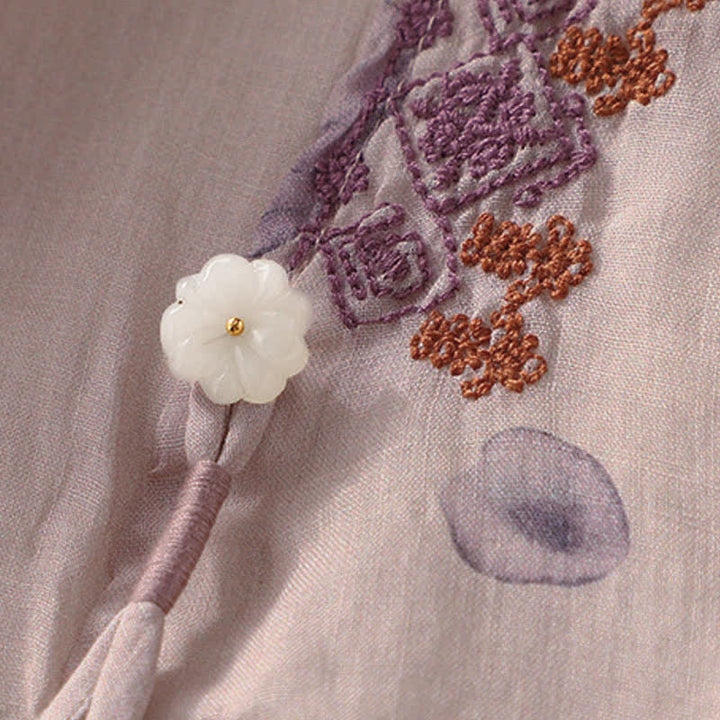 Camisa de lino y algodón para mujer, manga tres cuartos, con diseño bordado de Buddha Stones - image 7